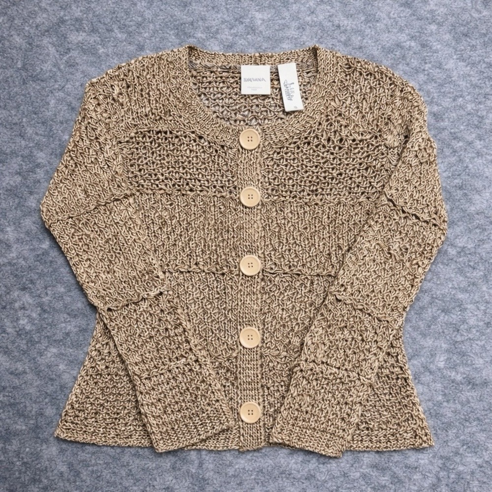Emma James Crochet‎ Cardigan Sz M Brown Open Knit Layering